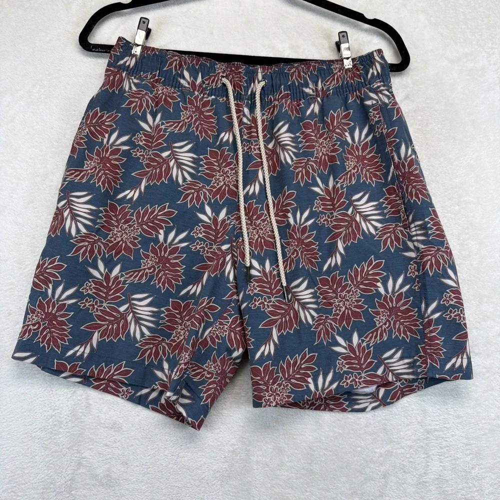 Fair Harbor Mens Swim Trunks M Blue Burgundy Floral Lined Board Shorts
